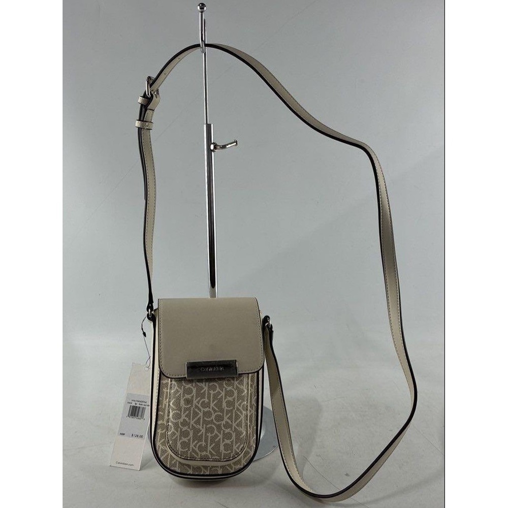 Calvin Klein Khaki White Monogram Phone Crossbody Bag H4AEJFG4 NWT